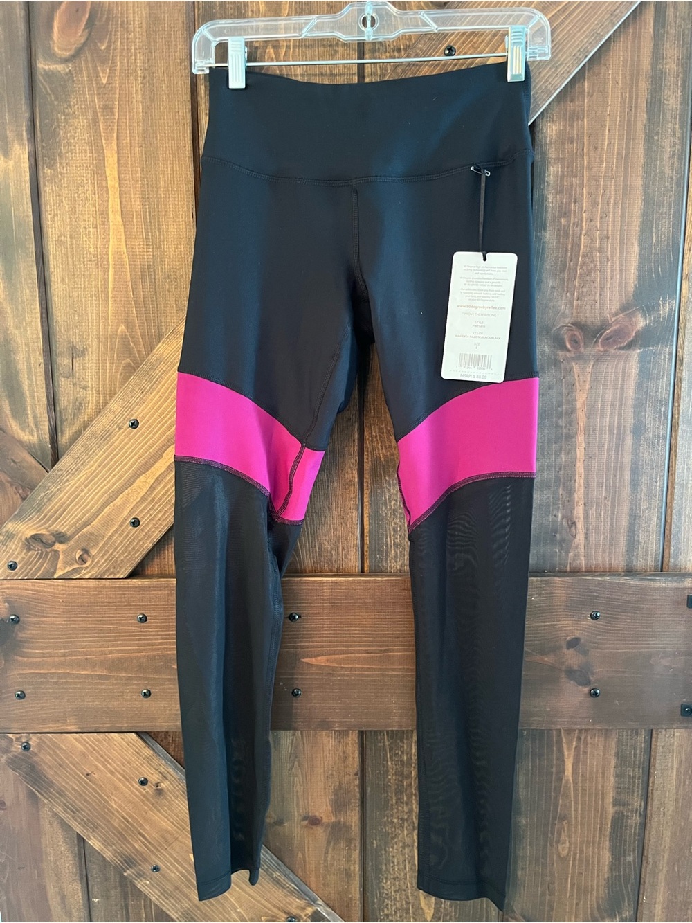 Black Leggings with Fuchsia Panel Detail 90* Degrees NEW WITH TAGS Small